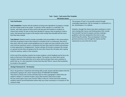 Task – Teach – Task Lesson Plan Template  
90 minute Lesson  
Task Clarification:  
Task Completion: Teacher will ask stu