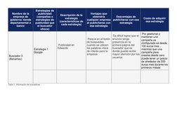 Nombre de la 
empresa de 
gobierno/ tienda 
departamental o 
banco 
Estrategias de 
publicidad 
(campañas o 
estrategias de