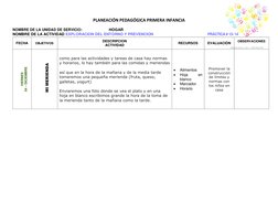 PLANEACIÓN PEDAGÓGICA PRIMERA INFANCIA 
 
NOMBRE DE LA UNIDAD DE SERVICIO:                         HOGAR        
NOMBRE DE
