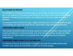 SOLICITUDES DE SERVICIO
Las solicitudes de conexión para servicio de agua y/o alcantarillado, se harán ante la Empresa, por
e
