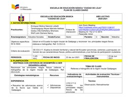 ESCUELA DE EDUCACIÓN BÁSICA “CIUDAD DE LOJA”
PLAN DE CLASES DIARIO
 ESCUELA DE EDUCACIÓN BÁSICA 
“CIUDAD DE LOJA”
AÑO LECTIVO