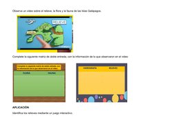 Observa un video sobre el relieve, la flora y la fauna de las Islas Galápagos.
      
Complete la siguiente matriz de doble e
