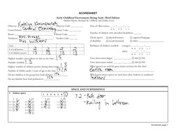 SCORESHEET
Early Childhood Environment Rating Scale–Third Edition
Thelma Harms, Richard M. Clifford, and Debby Cryer
Observer