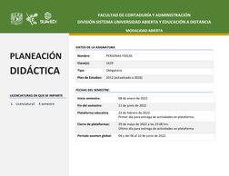 PLANEACIÓN 
DIDÁCTICA 
 
LICENCIATURAS EN QUE SE IMPARTE 
1. Licenciatura1     6 semestre 
 
 
 
FACULTAD DE CONTAD