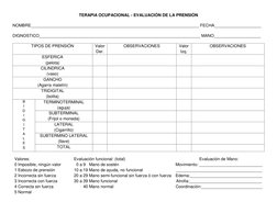 TERAPIA OCUPACIONAL - EVALUACIÓN DE LA PRENSIÓN 
 
NOMBRE____________________________________________________________________