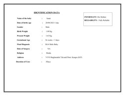 IDENTIFICATION DATA
Name of the baby                      :         Isaan 
Date of birth/ age                       :      20