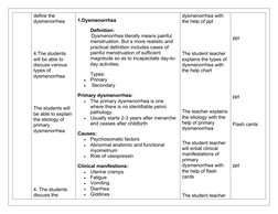 define the 
dysmenorrhea
4.The students 
will be able to 
discuss various 
types of 
dysmenorrhea
The students will 
be able