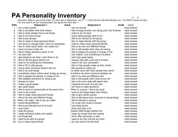 Example Pa Inventory PA Personality Inventory Questionnaire | PDF | Career & Growth