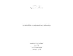 NUC University
Departamento de Enfermería 
Actividad 6.2 Guía de estudio para fármacos antiinfecciosos
Andriashaly Rivera Rod