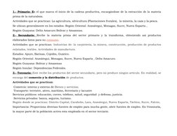 1.- Primario: Es el que marca el inicio de la cadena productiva, encargándose de la extracción de la materia
prima de la natu