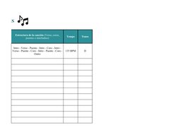 IONES
Tempo
Tonos
135 BPM
D
 
Estructura de la canción (Verso, coros, 
puentes o interludios)
Intro - Verso - Puente - Intro
