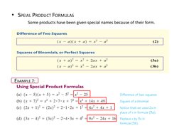 • SPEIAL PRODUCT FORMULAS
Some products have been given special names because of their form.
EXAMPLE 7: 
