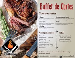 Buffet de Cortes
Nuestros cortes
Rib eye
New York
Picaña
Arrachera marinada
de la res. Un deleite al paladar.
Corte reconocid