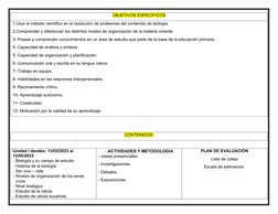 OBJETIVOS ESPECIFICOS
1.Usar el método científico en la resolución de problemas del contenido de biología.
2.Comprender y dif