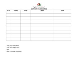 LOTO STOCK REGISTER 
 
 
 
TOTAL NO OF LOCKS ON SITE: 
TOTAL NO OF LOCKS IN STOCK: 
DATE: 
NAME & SIGNATURE LOTO OFFICER: 