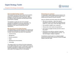 DRAFT
Digital Strategy Toolkit
Digital Strategy template
Researching your customers
An organisation’s digital strategy should