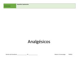 Interacciones
 dropedirol, bupivacaina.
Analgésicos
Nombre del Estudiante ________________. ID: _______________
Materia: Farm