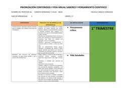 PRIORIZACION CONTENIDOS Y PDA ANUAL SABERES Y PENSAMIENTO CIENTIFICO
NOMBRE DEL PROFESOR (A):      CARMEN HERNANDEZ  E HILDA