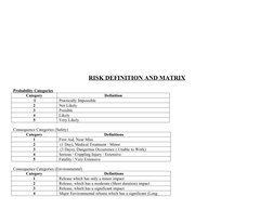 RISK DEFINITION AND MATRIX
Probability Categories
Category
Definition
 1
Practically Impossible
2
Not Likely
3
Possible
4
Lik