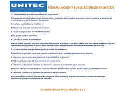 FORMULACIÓN Y EVALUACIÓN DE PROYETOS 
CUESTIONARIO DE APOYO S
