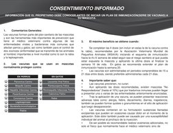 CONSENTIMIENTO INFORMADO 
INFORMACIÓN QUE EL PROPIETARIO DEBE CONOCER ANTES DE INICIAR UN PLAN DE INMUNIZACIÓN (SERIE DE VA