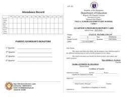 Sf9 Example SF9 Learner's Progress Report Card | PDF