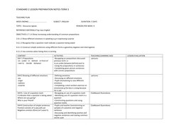 STANDARD 2 LESSON PREPARATION NOTES-TERM 3 
 
 
TEACHING PLAN 
WEEK ENDING:………………………………..               SUBJECT: ENGLISH