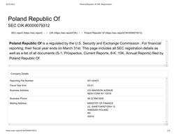 3/27/2021
Poland Republic Of SEC Registration
https://sec.report/CIK/0000079312
1/5
Poland Republic Of
SEC CIK #0000079312
SE