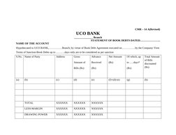CMR – 14 A(Revised)
UCO BANK
______________ Branch
STATEMENT OF BOOK DEBTS DATED…………………..
NAME OF THE ACCOUNT
Hypothecated to