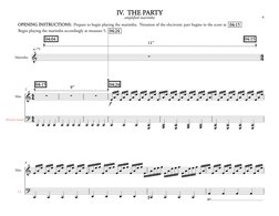 IV.  THE PARTY
q=79
ampliﬁed marimba
!!
Marimba "
OPENING INSTRUCTIONS:  Prepare to begin playing the marimba.  Notation of t