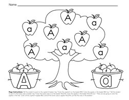 3
Page Instructions: Tell the student to point to the capital-A basket. Say “Color the capital-A on the basket RED. Color
