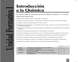 9
Introducción 
a la Química
N.º HORAS PARA EL DESARROLLO DE LA UNIDAD FORMATIVA: 15 HORAS
OBJETIVOS DIDÁCTICOS
Al finalizar