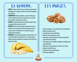 LA BANANA.
ANEMIA: Contiene mucho hierro que estimula la producción de
hemoglobina en la sangre y favorece la formación de g