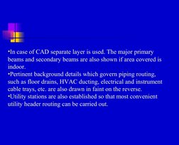•In case of CAD separate layer is used. The major primary 
beams and secondary beams are also shown if area covered is 
i