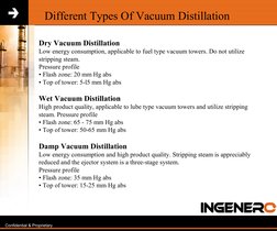 Confidential & Proprietary
Different Types Of Vacuum Distillation
Dry Vacuum Distillation
Low energy consumption, applica