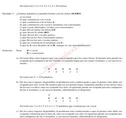 www.
.com
Matematica1
En total son ( 4 × 3 × 2 × 1 ) 2 = 48 formas.
Ejemplo 3: ¿Cuántas palabras se pueden formar con las let
