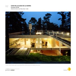 CASA EN LA ALDEA DE LA SIERRA
Estudio SP BR
Aldea de la Sierra, San Pablo, Brasil - 2002 
02 
+ info: http://www.spbr.arq.br/
