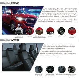DISEÑO EXTERIOR
DISEÑO INTERIOR
Hilux, en su octava generación, presenta un nuevo 
diseño exterior, fuerte y más robusto. La