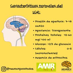 @neurocxparatodos
Características normales del
LCR:
Presión de apertura: 7-18
cmH20
Apariencia: Transparente
Proteínas totale