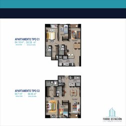 APARTAMENTO TIPO C1 
64.16 m2 58.59 m2 
área total 
área privada