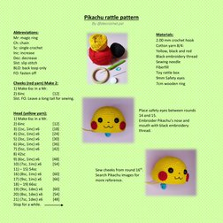 By @decrochet.psl  
Pikachu rattle pattern 
 
Abbreviations: 
Mr: magic ring 
Ch: chain 
Sc: single crochet 
Inc: increase 
D