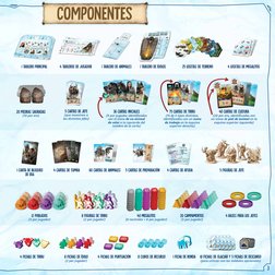 3
COMPONENTES
COMPONENTES
1 tablero principal
4 tableros de jugador
1 tablero de animales
1 tablero de ídolos
25 losetas de t