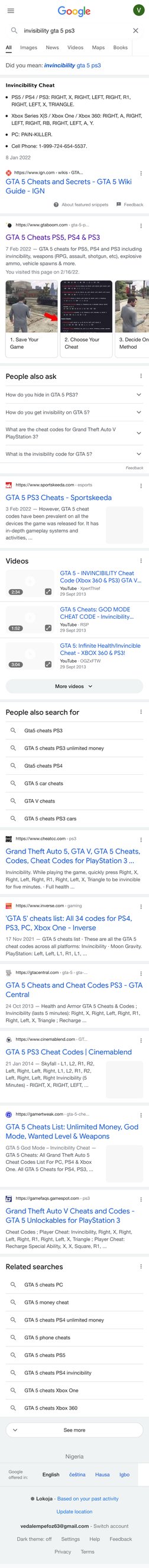 Did you mean: invincibility gta 5 ps3
Nigeria
Google
oﬀered in:
Lokoja - Based on your past activity
Update location
vedalemp