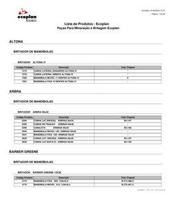 ALTONA
BRITADOR DE MANDÍBULAS
Código Produto
Descrição
Cód. Original
BRITADOR    ALTONA IV
7275
CUNHA LATERAL ESQUERDA ALTONA