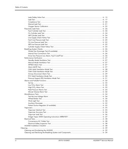 Table of Contents
iv
0070-10-0683
AS3000™ Service Manual
Leak/Safety Valve Test..............................................