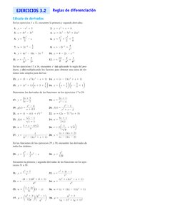 EJERCICIOS 3.2
Cálculo de derivadas
En los ejercicios 1 a 12, encuentre la primera y segunda derivadas.
1.
2.
3.
4.
5.
6.
7.