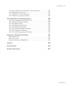 Contents / ix
18.4 The completeness of the shape axioms (optional) . . . . . . . . 512
18.5 Skolemization (optional) . . . .