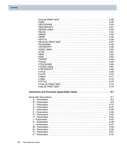 Contents
XVALUE PRINT SKIP
. . . . . . . . . . . . . . . . . . . . . . . . . . . . . . .
5-48
YAXIS
. . . . . . . . . . . . .