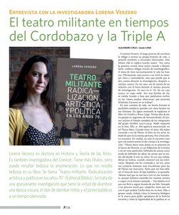 p/10
Entrevista con la investigadora Lorena Verzero
El teatro militante en tiempos
del Cordobazo y la Triple A
Lorena Verzero