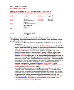 LECCIÓN SEGUNDA 
LEZIONE SECONDA 
 
PRONUNCIACIÓN ITALIANA DISTINTA DE LA ESPAÑOLA 
PRONUNCIA ITALIANA DIVERSA DA QUELLA SPAG